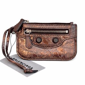 Balenciaga Le Cagole Bronze Metallic Lambskin Leather Coin Purse/ Wristlet NWT